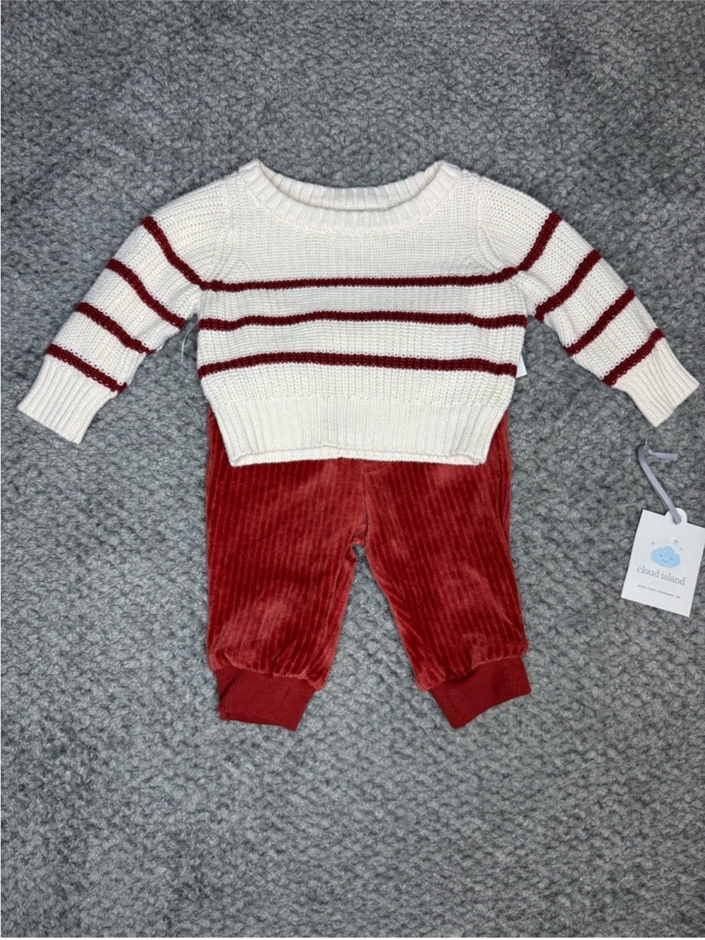 Cloud Island Baby Boys 2pc Sweater & Pants Set - Off White / Red Newborn NWT